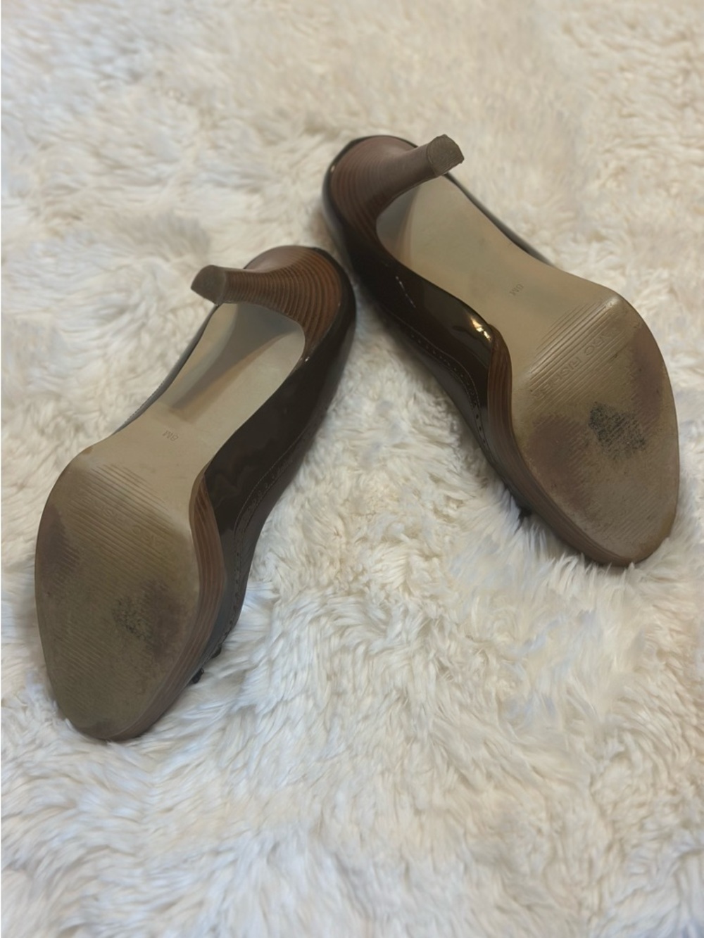 Marc Fisher Brown Leather Peep Toe Platform Heels Size 8 Classic Work Pumps - Picture 8 of 16
